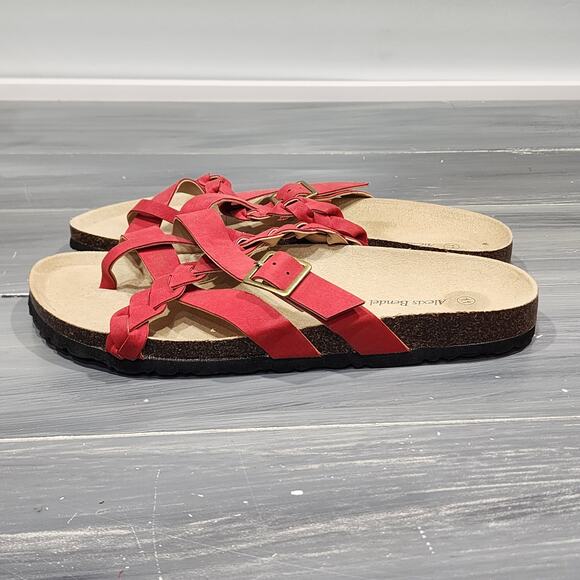 Alexis Bendel Sandal Red Slip On Cork Style Crisscross Flats Buckle Size 11 - Picture 6 of 8